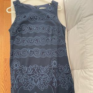 Eliza J Navy blue dress with embroidery detail.  Sheath shift style.